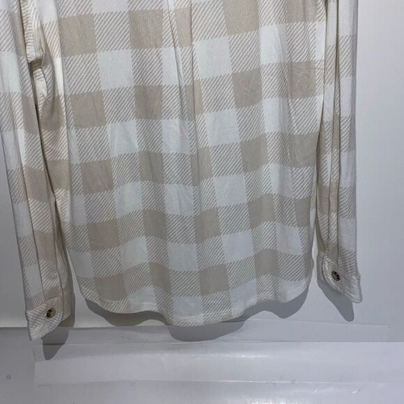 C&C California Women's Tan White Plaid Long Sleeve Button Up Shirt Medium NWT - Picture 9 of 10